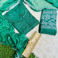 Dark Green Chikankari Handwork Cotton Dyeable Set , Dobby Bundi Dupatta from Lucknow