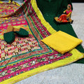 Dark Green Elegant Chikankari Kurti, Palazzo, and Pakistani Dupatta Set