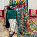 Dark Green  Pakistani Fusion Chikankari Suit with Embroidered Dupatta