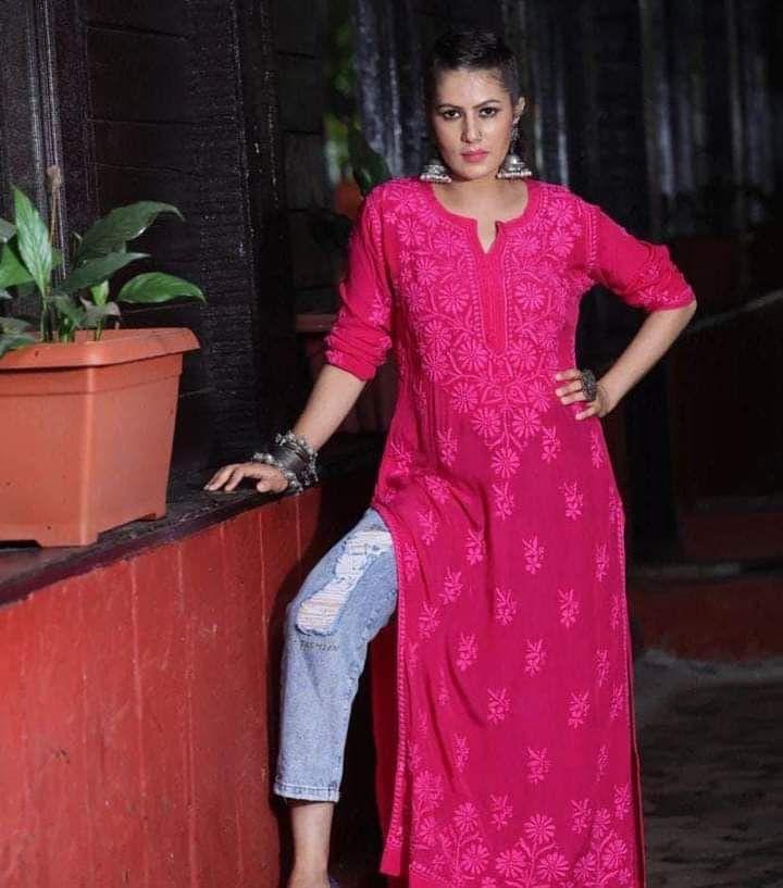 Dark Pink Black Breezy Bliss Dyed Viscose Long Kurti - Inayakhan Shop 