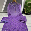 Dark Purple Chikankari Elegance Ombré Mirror Booti Jaal Set - Kurti, Sharara & Dupatta