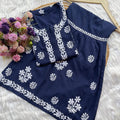 Dark Blue Premium Kurti & Gharara Co-ord Set – Lucknow Chikankari Handwork