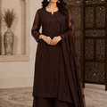 Dark Brown Viscose 3D Work Handcrafted Lucknow Chikankari Set