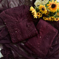Dark Brown Iconic Mukaish Work Lucknow Chikankari 3-Piece Set