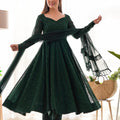 Dark Green Designer Lucknowi Sequin Flared Anarkali Suit | Ready to Wear