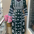 Dark Green Premium Rayon Kurti with Palazzo Set Lucknow Chikankari Handwork