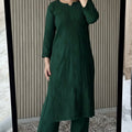 Dark Green Plus Size Lucknow Chikankari Modal Kurti with Palazzo Set