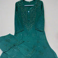 Dark Green Premium Rayon Lucknow Chikankari Kurti Palazzo Dyed Set with Mukesh Work