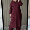 Maroon Plus Size Lucknow Chikankari Modal Kurti with Palazzo Set