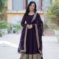 Dark Purple Embroidered Faux Blooming Indian Gown with Dupatta