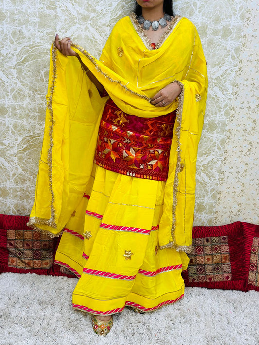 Yellow Authentic Phulkari Party Wear Lehenga Set