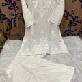 White Lucknow Chikan Handicraft Mul Cotton Kurti & Gharara Set