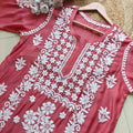 Pink Pure Muslin 3D Work Lucknow Chikankari Kurta