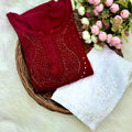 Deep Red Elegant Lucknowi Chikankari Rayon Mukaish Kurti & Pallazo Set ✨ (Up to 5XL)