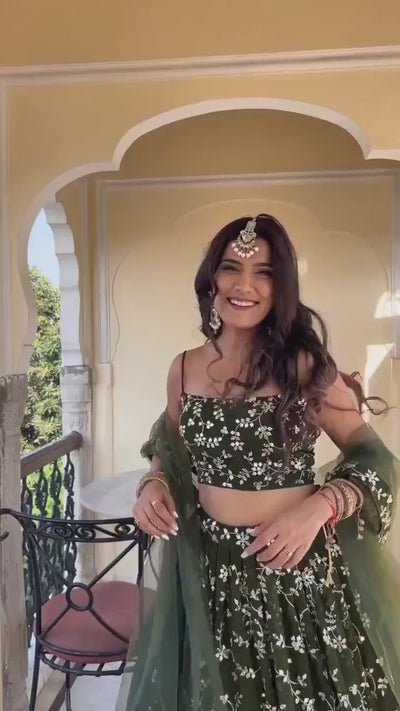 Exquisite Green Lehenga Choli with Zari and Sequins Embroidery