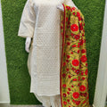 Design 9 - Chikankari Kurti with Chikan Afghani and Handworked Super Champ Raw Silk Handcrafted Dupatta