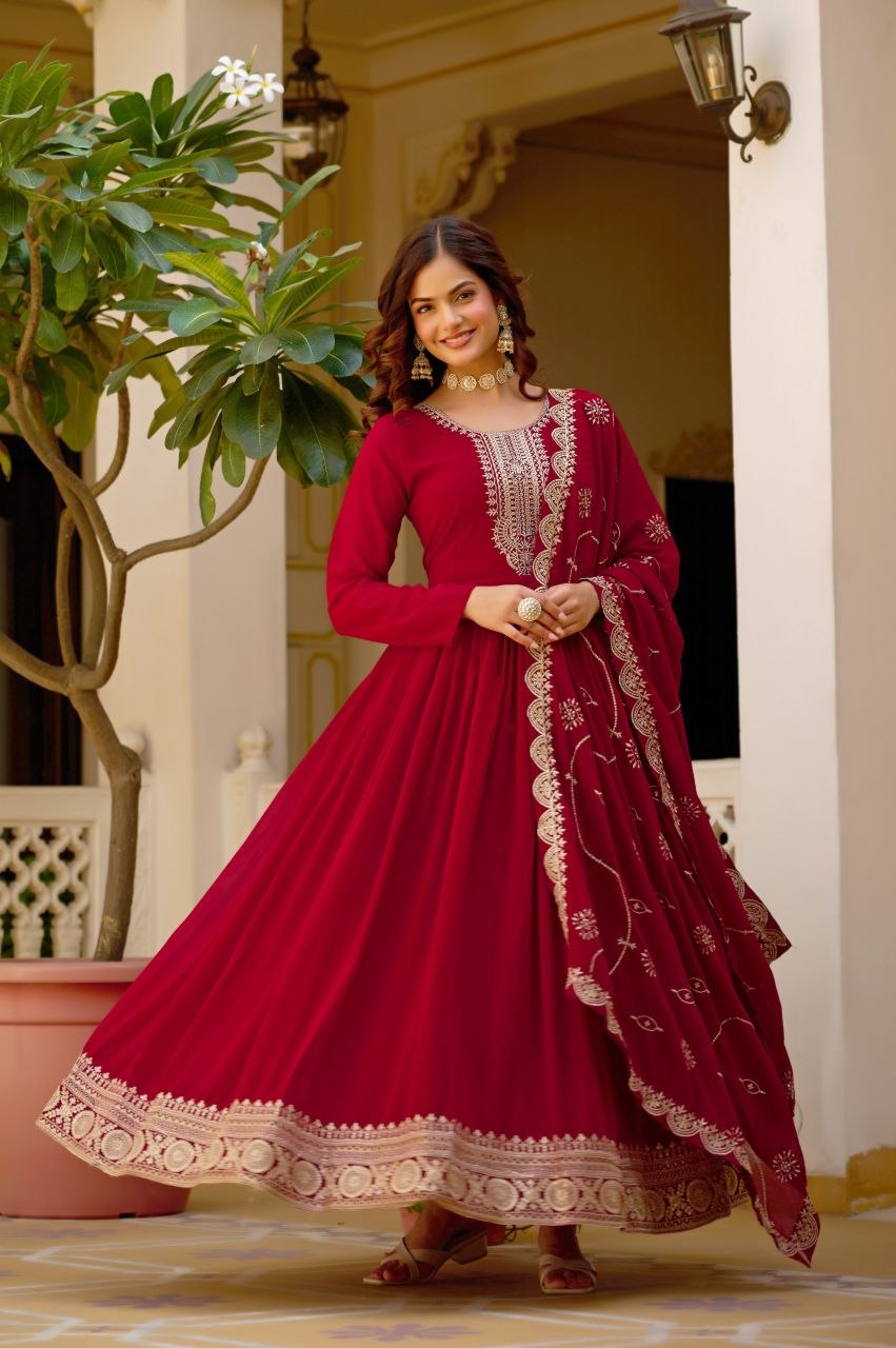 Deep maroon Anarkali gown festive ethnic wear