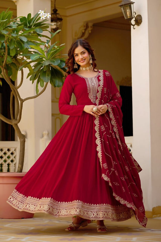 Deep maroon Anarkali gown festive ethnic wear