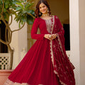 Deep Maroon Anarkali Gown with Dupatta – Sequins Embroidered Festive Wear