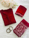Deep Red Exclusive Dobby Cotton 3-Piece Salwar Suit Set