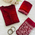 Deep Red Exclusive Dobby Cotton 3-Piece Salwar Suit Set