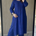 Deep Blue Lucknow Chikankari Rayon Kurta Palazzo Co-ord Set with Tone-to-Tone Hand Embroidery Plus Size