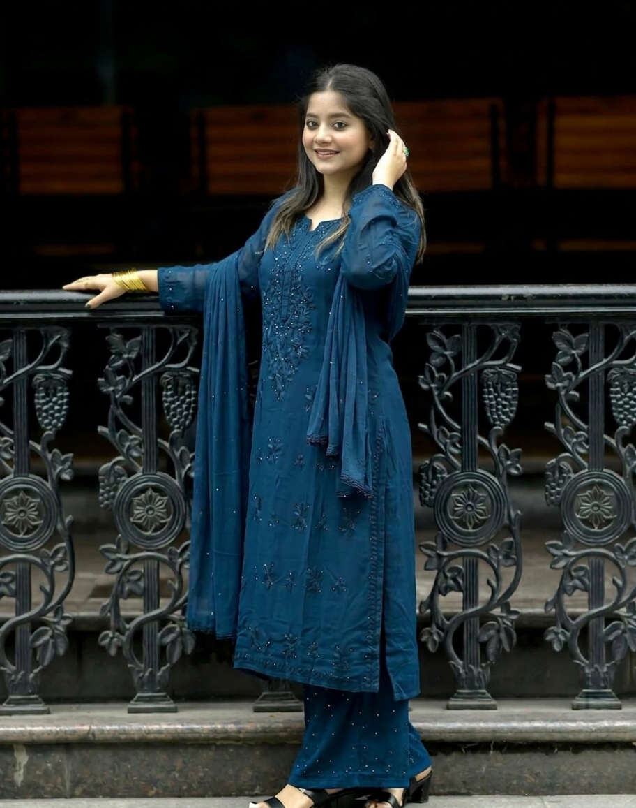 Deep Blue Bestselling Mukaish Rayon 3-Piece Set