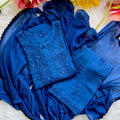 Deep Blue Iconic Mukaish Work Lucknow Chikankari 3-Piece Set