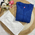 Deep Blue Chinon Nyra Style 3D handwork Lucknow Chikankari Kurti Set