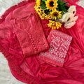 Pink Lucknowi Chikankari Dobby Cotton Kurti Set with Mukaish Work