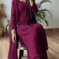 Deep Rose Pink Elegant Viscose Lucknow Chikankari Handwork Ensemble (Latest)