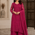 Deep Pink Viscose 3D Work Handcrafted Lucknow Chikankari Set