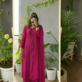 Deep pink Regal Embroidered Viscose Chikankari Kurta Set with Mukaish Work