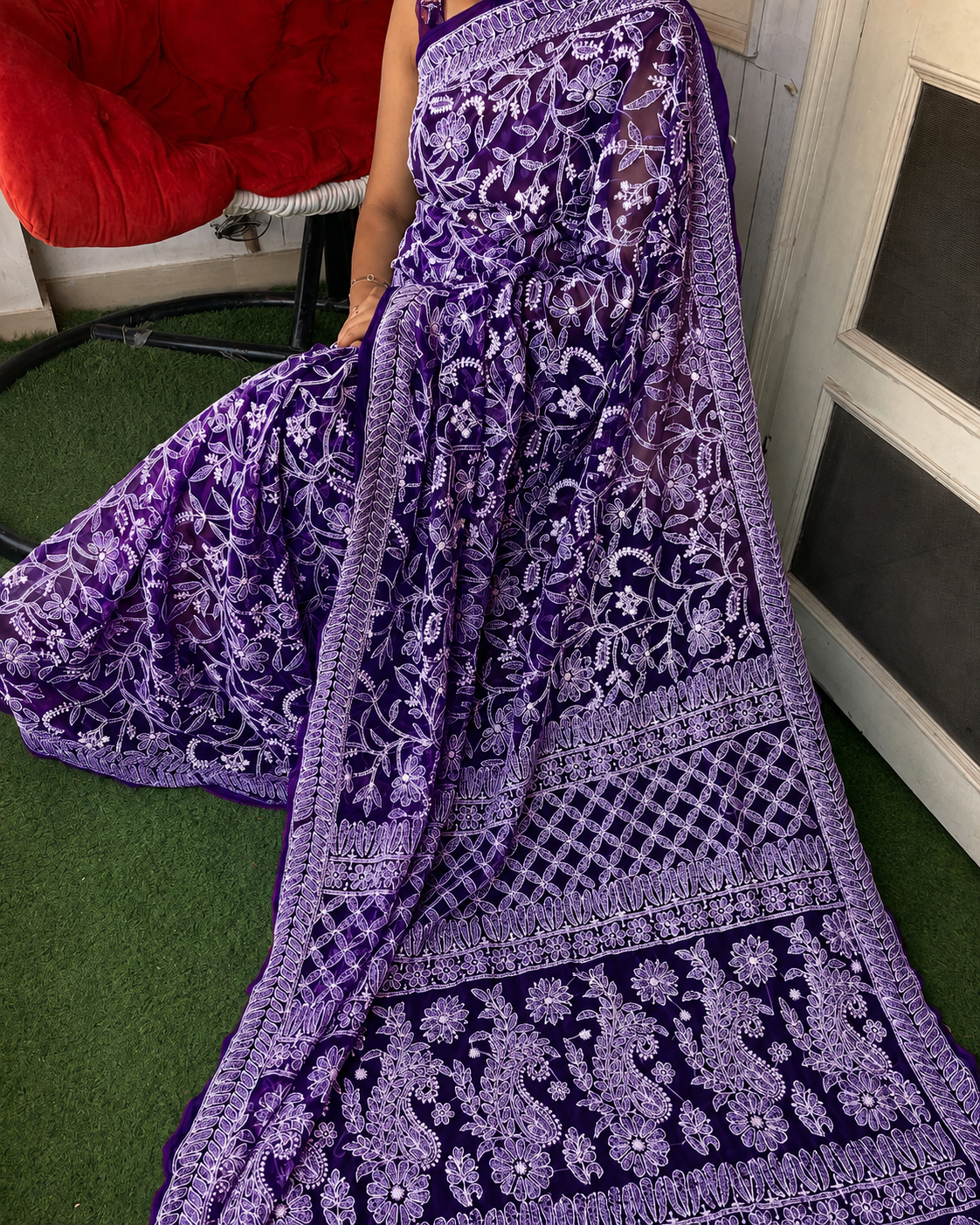 Deep Purple Color Full Jaal Chikankari Saree by Inayakhan (New)