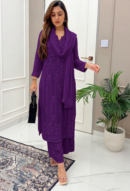 Deep Purple Ethereal Dyeable Chikankari Kurta Set (NEW)