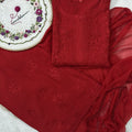Red Handcrafted Lucknowi Chikankari Style Rayon Kurti Set