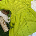 Delicate Green Color Lucknow Chikankari Whisper mul mul Cotton Angrakha Style Short kurti