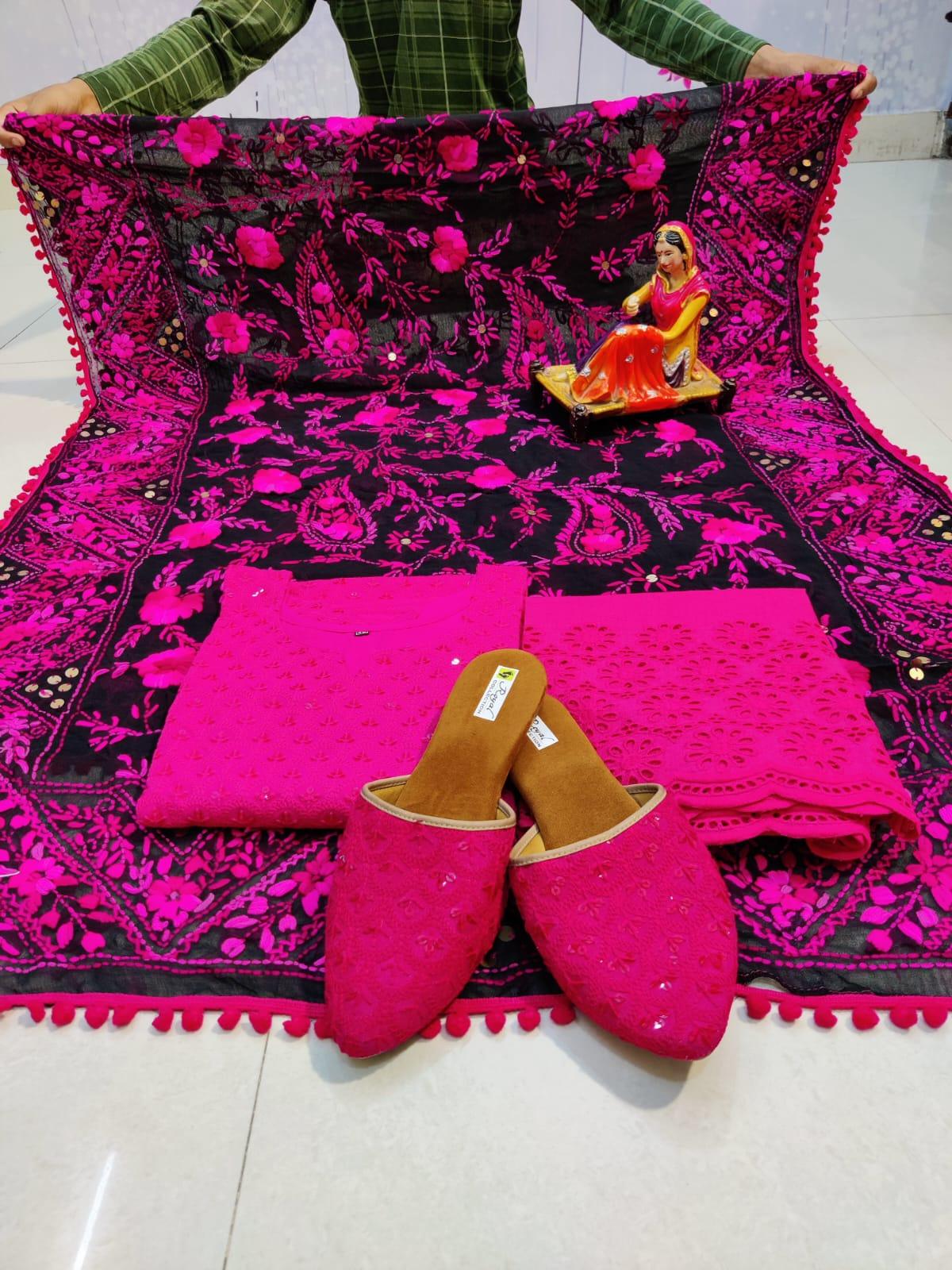 Design -1 Pink Chikankari Sequins Kurti with Handwork Embroidery Latest Online - Inayakhan Shop 