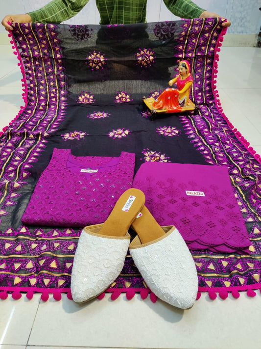 Design-1 Purple Chikankari Sequins Kurti with Handwork Embroidery Latest Online - Inayakhan Shop 