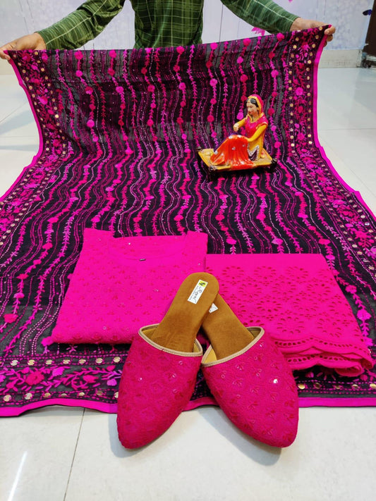Design-2 Pink Chikankari Sequins Kurti with Handwork Embroidery Latest Online - Inayakhan Shop 
