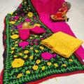 Design-2 Pink Cotton Phulkari Suit with Beautiful Chikan & Sequins Embroidery Work Shopping Online