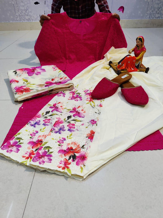 Design-2 Pink Kurti With Chikan Digital Print Patiala Salwar and Print Kota Dupatta - Inayakhan Shop 