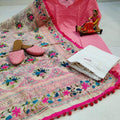 Design-2 Pink Pure Cotton Phulkari Suit with Beautiful Handmade Mirror Work Shopping Online