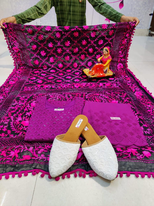 Design-2 Purple Chikankari Sequins Kurti with Handwork Embroidery Latest Online - Inayakhan Shop 