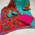Design-2 Turquoise Blue Cotton Phulkari Suit with Beautiful Chikan & Sequins Embroidery Work Shopping Online