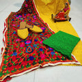 Design-2 Yellow Cotton Phulkari Suit with Beautiful Chikan & Sequins Embroidery Work Shopping Online