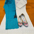Design 3 - Exclusive 3-Piece Set: Chikan Sequins Work Kurta + Jutti + Digital Chikan Work Cambric Cotton Palazzo