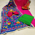 Design-3 Pink Cotton Phulkari Suit with Beautiful Chikan & Sequins Embroidery Work Shopping Online