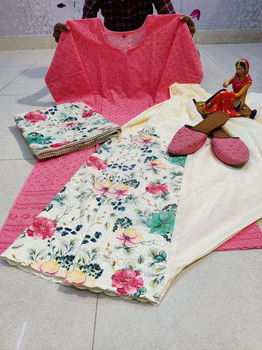 Design-3 Pink Kurti With Chikan Digital Print Patiala Salwar and Print Kota Dupatta - Inayakhan Shop 
