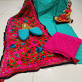 Design-3 Turquoise Blue Cotton Phulkari Suit with Beautiful Chikan & Sequins Embroidery Work Shopping Online